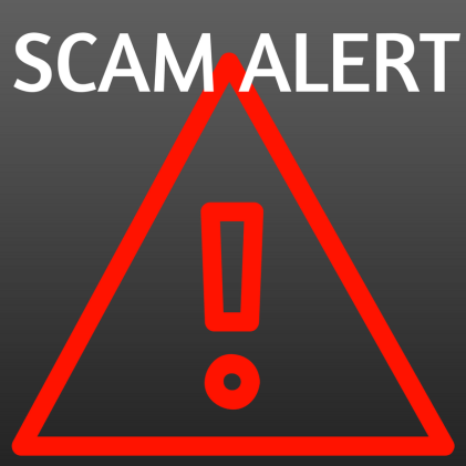 Scam Alert logo with red triangle and an exclamation point in the center