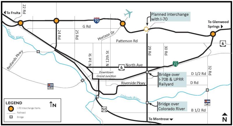 Map for 29 Road Interchange at I-70 Planning and Environmental Linkages Study
