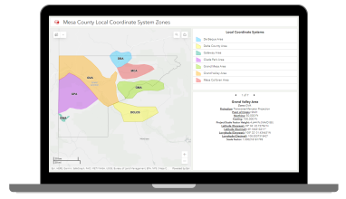 Laptop with a preview of Mesa County Local Coordinate System Zones Dashboard.