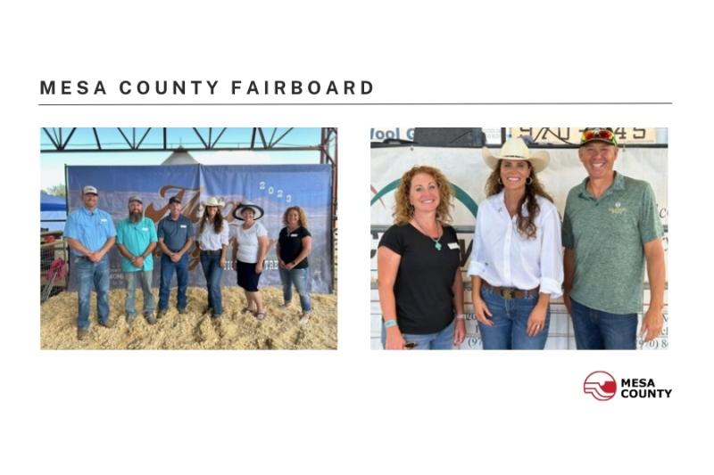 Mesa County Fairgrounds presentation 2024 slide 7. White background with black text and two group photos. 