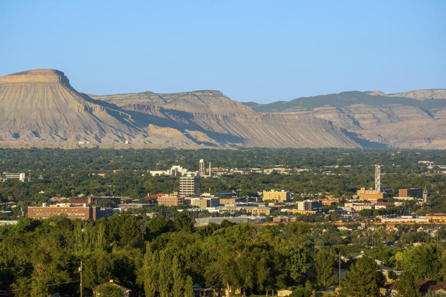 Aerial View of Downtown Grand Junction on a Sunny Day