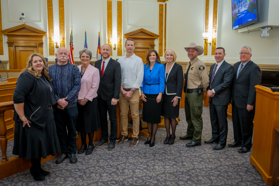 Mesa County elected officials from left to right: Clerk and Recorder Bobbie Gross, Surveyor Scott Thompson, Treasurer and Public Trustee Sheila Reiner, Commissioner Cody Davis, Coroner Dean Havlik, Commissioner Bobbie Daniel, Commissioner Janet Rowland, Sheriff Todd Rowell, District Attorney Dan Rubinstein, Assessor Brent Goff.