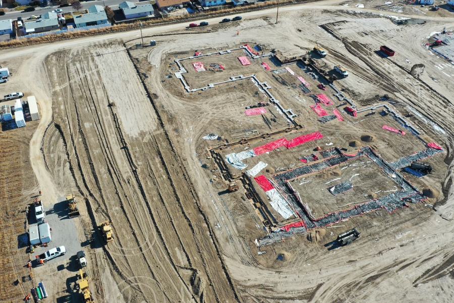 Aerial view of construction on Clifton Community Campus.