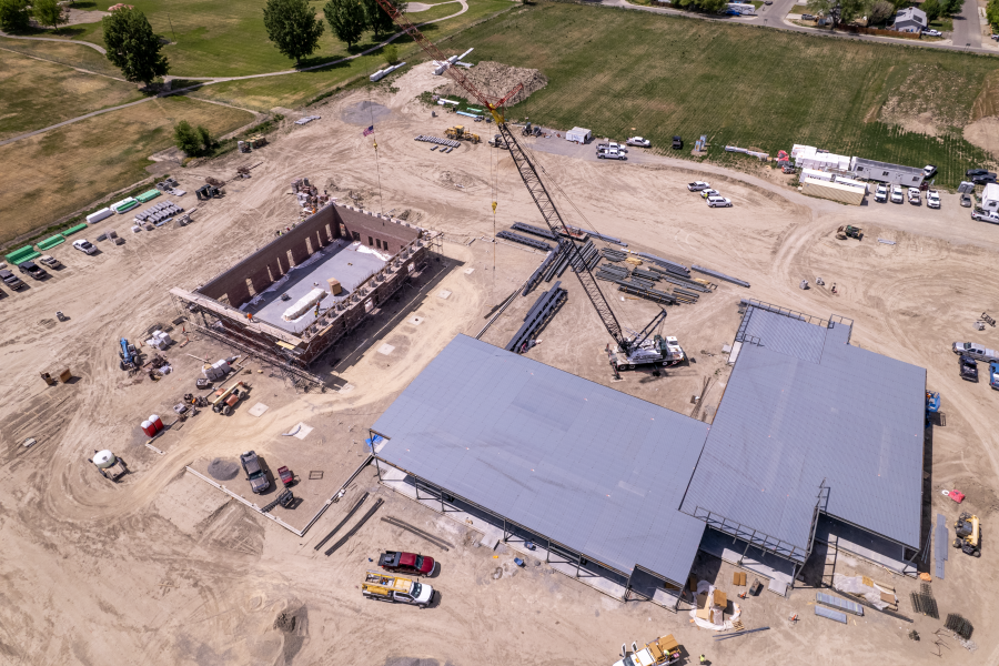 A drone view of the construction progress of the Clifton Community Campus