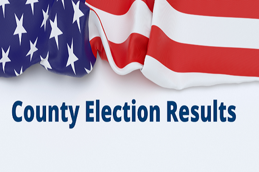 American flag with text reading county election results