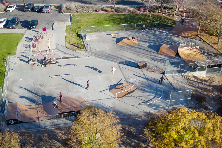 A bird's eye view of the new skatepark at Long Memorial Park 
