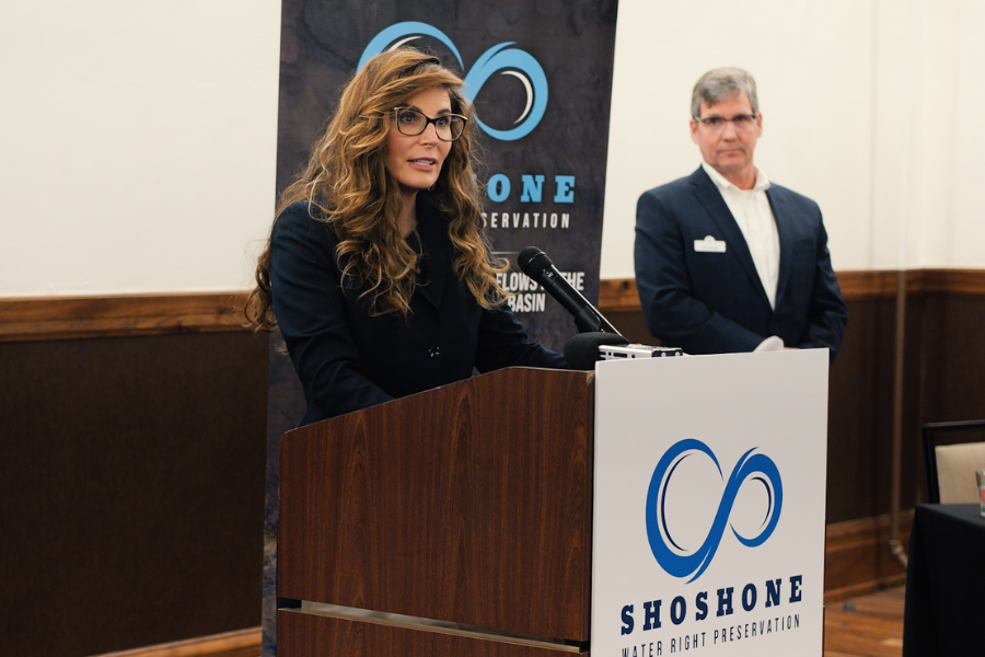 Commissioner Bobbie Daniel delivers remarks at the signing of the Shoshone Water Rights Agreement