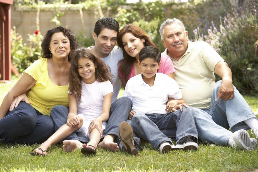 Portrait Of Extended Hispanic Family Group In Park