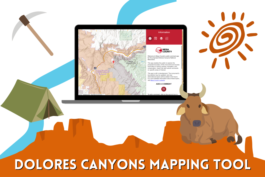 Preview of the Dolores Canyons Mapping Tool with surrounding graphics relevant to the area.