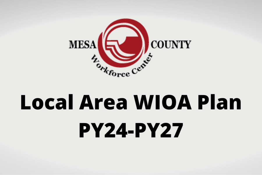 Mesa County Workforce Center logo with Local Area WIOA Plan title underneath.