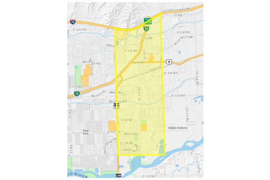 Map highlighting 2024 cleanup area in yellow. 