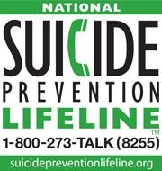 Logo for National Suicide Prevention Lifeline.  Phone 1-800-273-8255 or visit suicidepreventionlifeline.org website