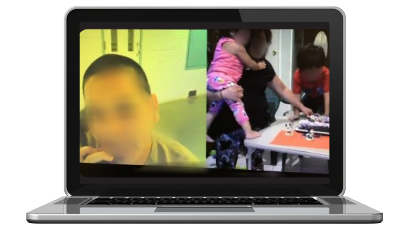 Photograph of a laptop showing the online video visitation for inmates