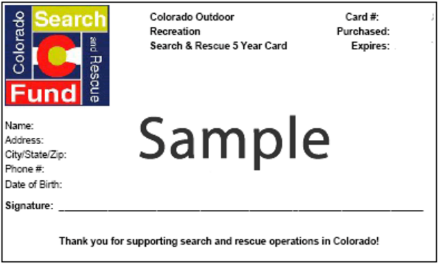 Photograph of a sample of Colorado Outdoor Recreation Search and Rescue (CORSAR) card