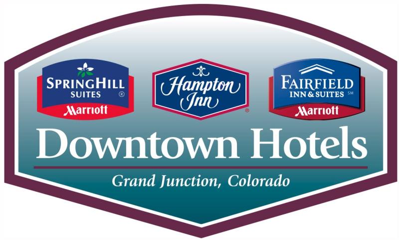 Graphic for Downtown Hotels, Grand Junction, Colorado including logos for Spring Hill Suites Marriott, Hampton Inn, Fairfield Inn and Suites Marriott