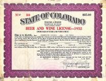 Photograph of a State of Colorado Beer and Wine License from 1952