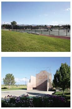 Photograph collage of tennis and handball courts at local parks.