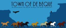 Town of De Beque Colorado Logo - drawing of a herd of horses running, eagle flying, and mountain shapes in the background
