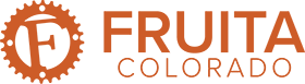 Logo for the City of Fruita Colorado with a large orange gear with F in the center