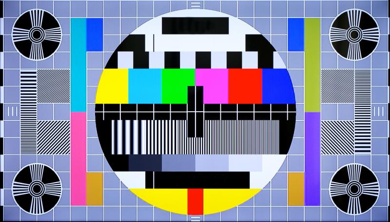 Photograph of television multi colored test pattern for digital television