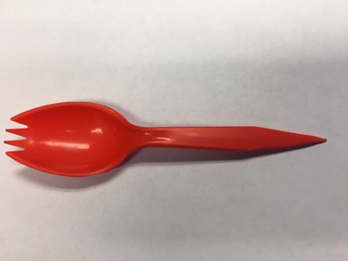 Photograph of Spork with end ground into a point to be used as a weapon