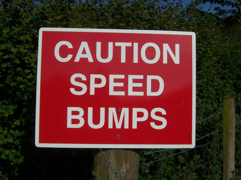 Photograph of Caution Speed Bumps sign.