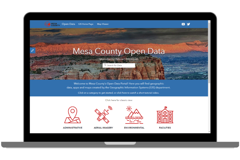 Laptop with a preview of Mesa County Open Data site.