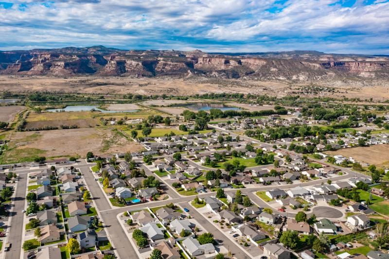 Aerial Photograph of Fruita section of the Grand Valley with Colorado National Monument in background