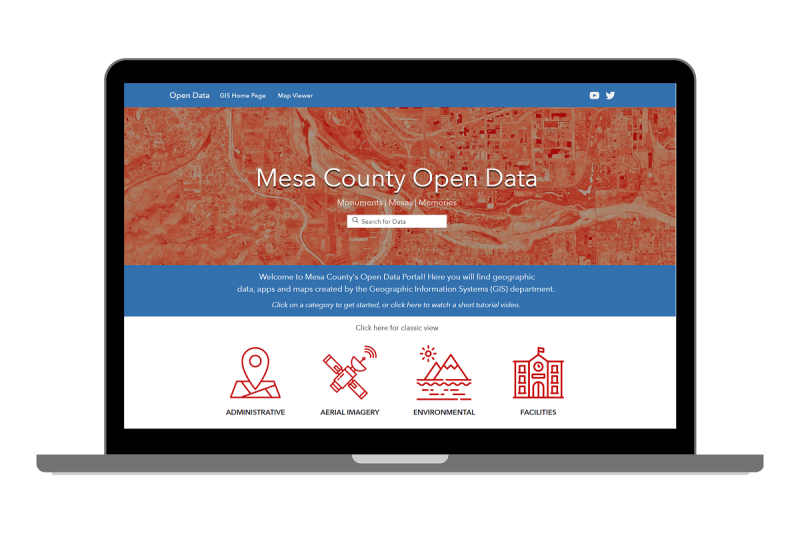 Laptop with a preview of Mesa County Open Data site.