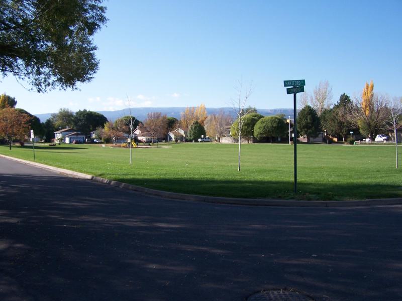 Wide view of the park and the playground equipment
