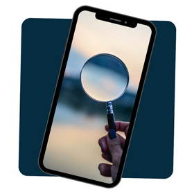 cellphone with a magnifying glass on its screen