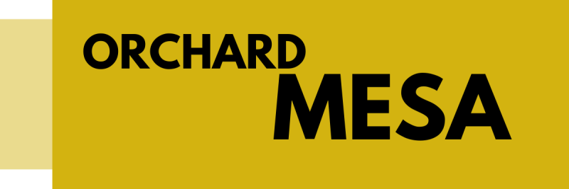 Orchard Mesa in black lettering on yellow-brown background