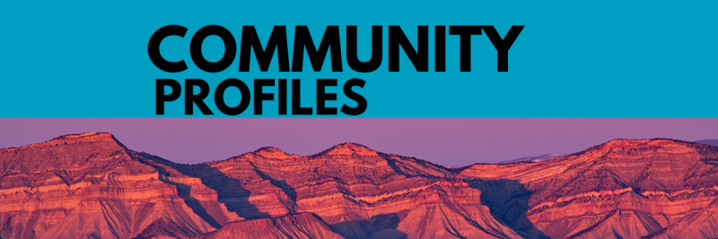 Community Profiles over a photo of the Bookcliffs mountain range