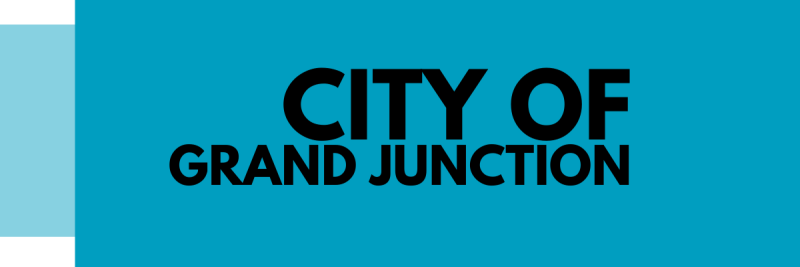 City of Grand Junction in black print with a turquoise background