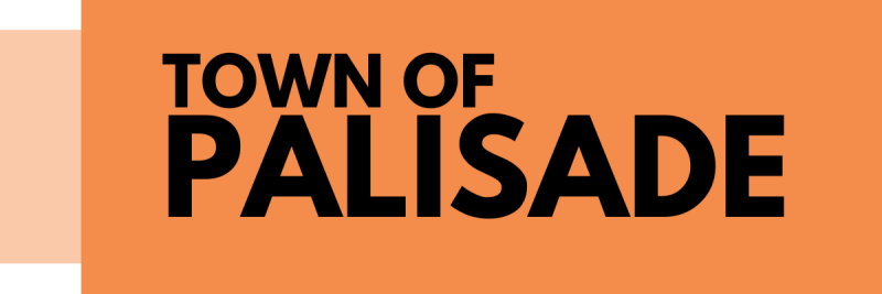 Town of Palisade in black lettering with an orange background