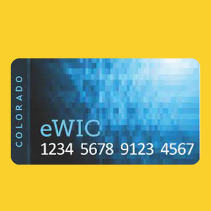 example of eWic debit card for Colorado has a blue background and white print