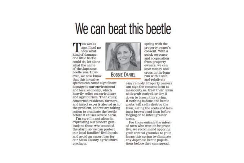 Clipping of "we can beat this beetle" op-ed by Bobbie Daniel. 