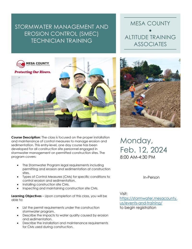 Stormwater management and erosion control technician training flyer 2024.