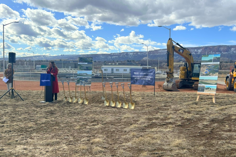 Mesa County Commissioner Bobbie Daniel speaks at groundbreaking event for the Phase 1 of Persigo Wastewater Treatment Plant Expansion 