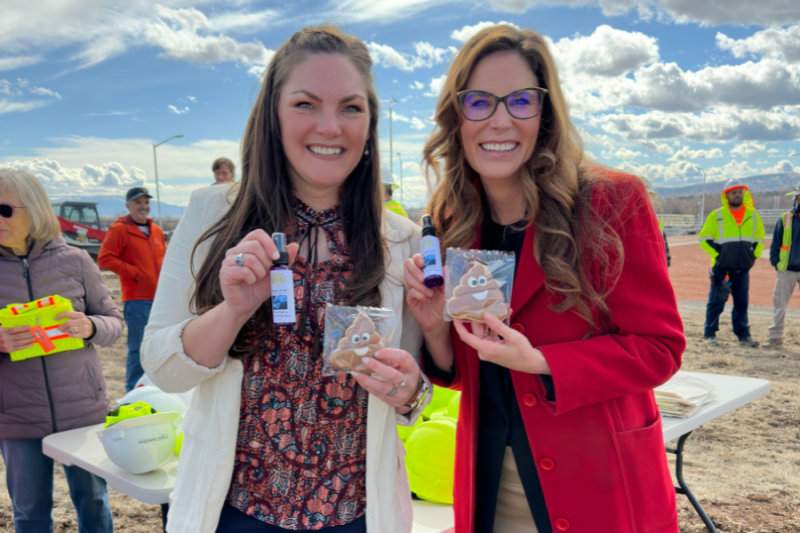 Mesa County Commissioner Bobbie Daniel (right) and City of Grand Junction Mayor Anna Stout (left) smile at the Wastewater Treatment Plant Expansion groundbreaking