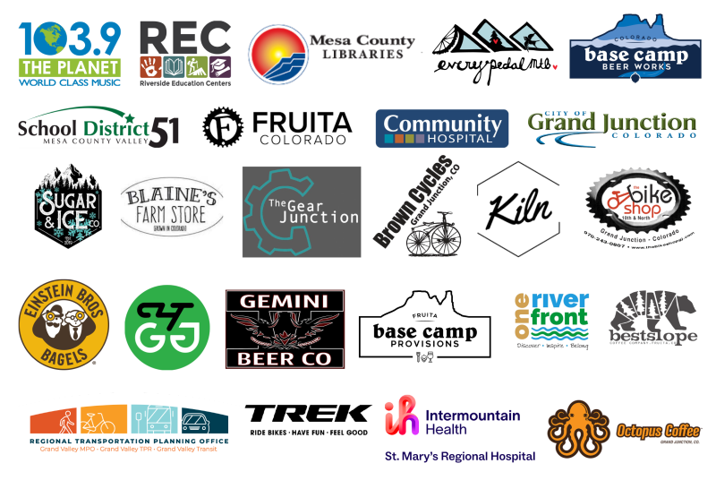 Group of logos representing companies supporting Grand Valley Bike Month.