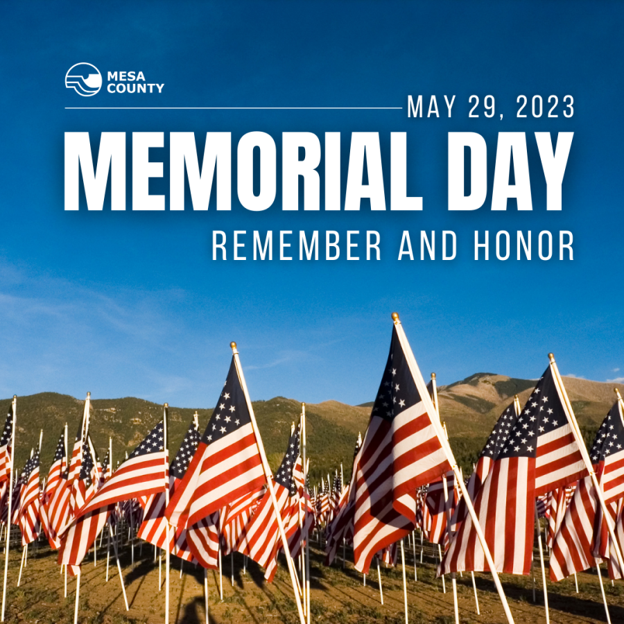Memorial Day graphic with flags and the words "remember and honor"