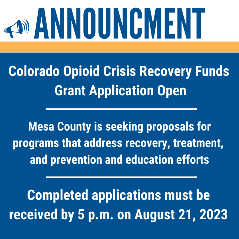 The Mesa County Regional Opioid Governance Council is seeking proposals for settlement fund grants focused on recovery, treatment and prevention & education efforts. 